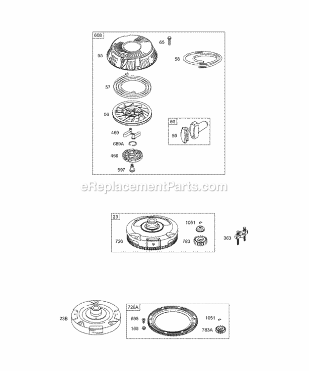 Flywheel Rewind Diagram and Parts List for 284707-1026-E1 Series Briggs and Stratton Engine